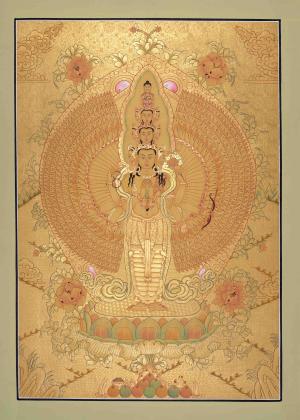 Genuine 24K Full Gold Lokeshvara Thangka Painting | 1000 Armed Avalokiteshvara